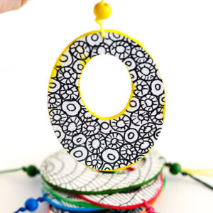 WOODEN DOODLE OVAL PENDANT YELLOW